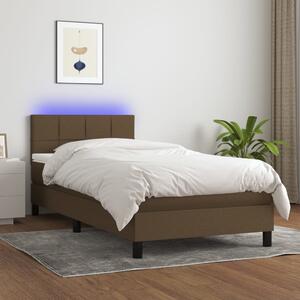 Krevet box spring s madracem LED tamnosmeđi 100x200 cm tkanina - Smeđa / 100 x 200 cm