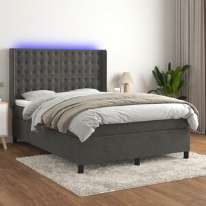 Krevet box spring s madracem LED tamnosivi 140x200 cm baršun - Siva / 140 x 200 cm