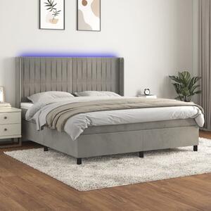 Krevet box spring s madracem LED svjetlosivi 160x200 cm baršun - Siva / 160 x 200 cm