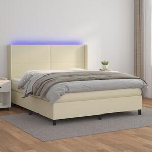 Krevet box spring s madracem LED krem 180x200cm od umjetne kože - Krema / 180 x 200 cm