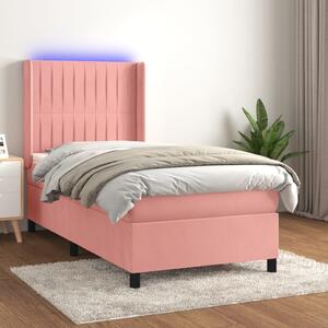 Krevet box spring s madracem LED ružičasti 100x200cm baršunasti - Ružičasti / 100 x 200 cm