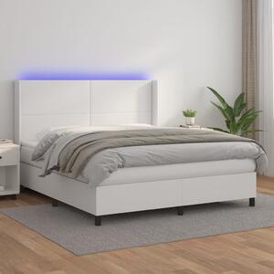 Krevet box spring s madracem LED bijeli 160x200 cm umjetna koža - Bijela / 160 x 200 cm