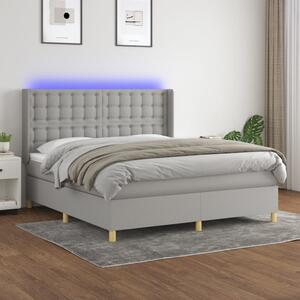 Krevet box spring s madracem LED svjetlosivi 180x200 cm tkanina - Siva / 180 x 200 cm