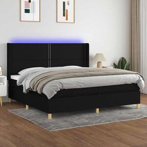 Krevet box spring s madracem LED crni 200x200 cm od tkanine - Crna / 200 x 200 cm