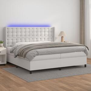 Krevet box spring s madracem LED bijeli 200x200 cm umjetna koža - Bijela / 200 x 200 cm