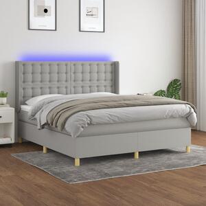 Krevet box spring s madracem LED svjetlosivi 160x200 cm tkanina - Siva / 160 x 200 cm