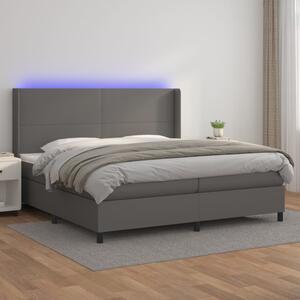 Krevet box spring s madracem LED sivi 200x200cm od umjetne kože - Siva / 200 x 200 cm