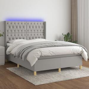 Krevet box spring s madracem LED svjetlosivi 140x200 cm tkanina - Siva / 140 x 200 cm