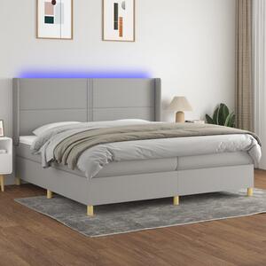 Krevet box spring s madracem LED svjetlosivi 200x200 cm tkanina - Siva / 200 x 200 cm