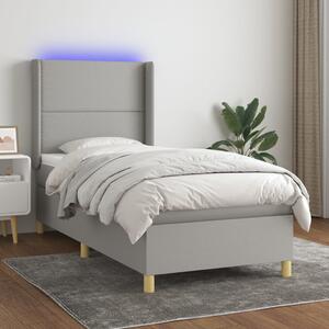 Krevet box spring s madracem LED svjetlosivi 100x200 cm tkanina - Siva / 100 x 200 cm