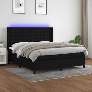 Krevet box spring s madracem LED crni 180x200 cm od tkanine - Crna / 180 x 200 cm