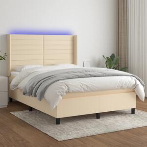 Krevet box spring s madracem LED krem 140x200 cm od tkanine - Krema / 140 x 200 cm