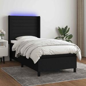 Krevet box spring s madracem LED crni 90x190 cm od tkanine - Crna / 90 x 190 cm