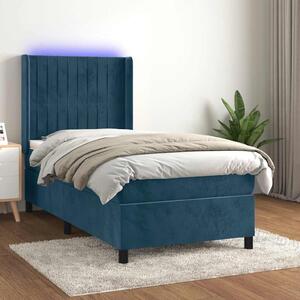 Krevet box spring s madracem LED tamnoplavi 100x200 cm baršun - Plava / 100 x 200 cm