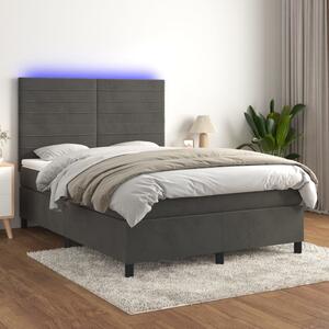 Krevet box spring s madracem LED tamnosivi 140x190 cm baršun - Siva / 140 x 190 cm