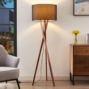Lucande podna lampa Auriane, tronožac, crna, tkanina, 160 cm