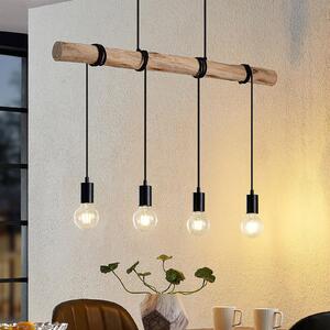 Lindby viseća lampa Ferris, 4 žarulje, 90 cm, drvo, E27, prigušiva, Drvo, Dnevni boravak/blagovaonica, Metal