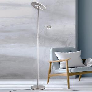 FISCHER & HONSEL LED podna lampa Dent, boja nikla, 180 cm, CCT, 2 žarulje, prigušiva, Sivo, Dnevni boravak/blagovaonica, Metal, Svjetlo za čitanje