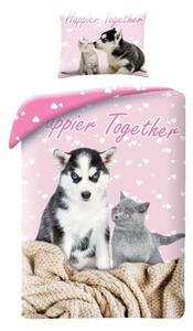 HALANTEX Posteljina u vrećici Kitten and Puppy roza pamuk, 140/200, 70/90 cm