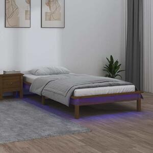 LED okvir kreveta boja meda 90 x 190 cm mali od masivnog drva - Smeđa / 90 x 190 cm
