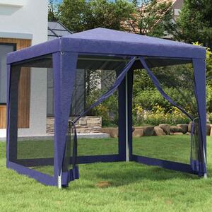 Šator za zabave s 4 mrežasta bočna zida plavi 2,5 x 2,5 m HDPE - Plava / 2.5 x 2.5 m