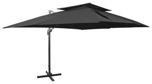 Konzolni vrtni suncobran s dvostrukim krovom crni 400x300 cm - Crna / 300 x 400 cm