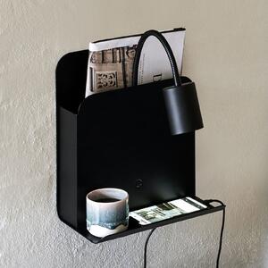 Nordlux Roomi zidna svjetiljka s policom i USB-om, crna, Crno, spavaća soba, Metal, Svjetlo za čitanje