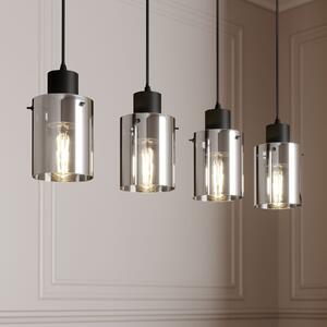 Lindby viseća lampa Kourtney, 4 žarulje, crno/siva, staklo, E27, prigušiva, Crno, Dnevni boravak/blagovaonica, Staklo