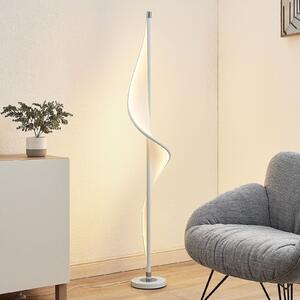 Lucande LED podna lampa Edano, 154 cm, bijela, tekstil, mogućnost prigušivanja, prigušiva, Bijela, Dnevni boravak/blagovaonica, Tkanina / tekstil