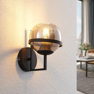 Lindby zidna lampa Marinka, visina 20 cm, crna, dimljeno staklo, prigušiva, Crno, Dnevni boravak/blagovaonica, Metal