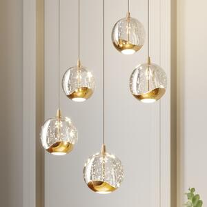 Lucande LED visilica Hayley, Ø 30 cm, 5 žarulja, zlato, staklo