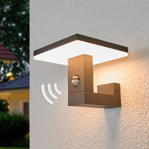 Lucande LED vanjska zidna svjetiljka Olesia, 15 cm, senzor, IP54, Crno, Aluminij