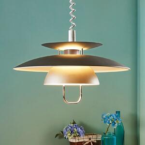 Lindby viseća lampa Nadija, siva, 43 cm, podesiva po visini, E27, prigušiva, Sivo, Kuhinja, Metal
