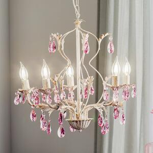 Luster Kate, 5 svjetala, bijela, ružičasti kristali