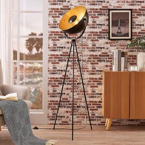 Lindby podna lampa Meline, crna/zlatna, metal, tronožac, Crno, Dnevni boravak/blagovaonica, Metal, tronožac