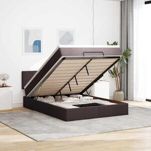 Otomanski krevet s madracem i LED tamnosmeđi 140x190 cm tkanine - Siva / 140 x 190 cm