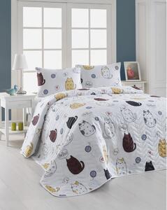 Set prošivenog prekrivača i 2 jastučnice Eponj Home Hello Cats Bijela, 200 x 220 cm