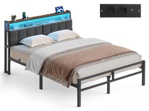 VASAGLE okvir kreveta 140 x 190 cm s 2 ladice, LED rasvjetom, punjačkom stanicom