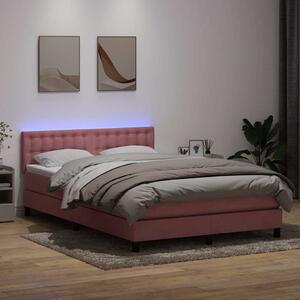 Box Spring krevet s madracem i LED ružičasti 140x220 cm baršun - Ružičasti / 140 x 220 cm