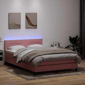 Krevet s oprugama i madracem LED ružičasti 140x210 cm baršunasti - Ružičasti / 140 x 210 cm