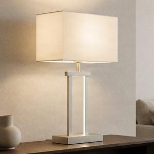Lindby stolna lampa Sigurd, bijela, tkanina, visina 54cm, E27, prigušiva, Metalik, Dnevni boravak/blagovaonica, Tkanina / tekstil