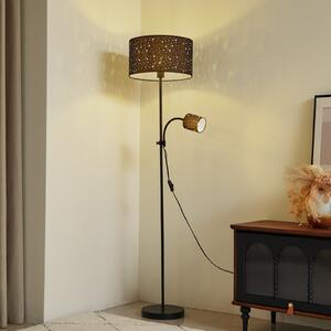 Lindby podna lampa Melanie, crna, tkanina, Ø 36 cm, 2 žarulje., Crno, Dnevni boravak/blagovaonica, Metal, Svjetlo za čitanje