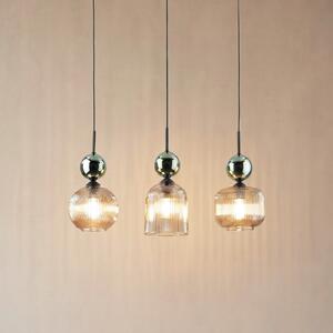TK Lighting Sophia viseća lampa, 3 svjetla, boja konjaka/zelena, duljina 65 cm, E14, prigušiva, Zelena, Dnevni boravak/blagovaonica, Staklo