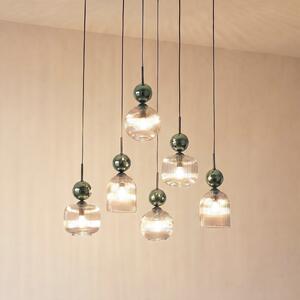 TK Lighting Sophia viseća lampa, 6 svjetiljki, boja konjaka/zelena, duljina 65 cm, E14, prigušiva, Zelena, Dnevni boravak/blagovaonica, Staklo