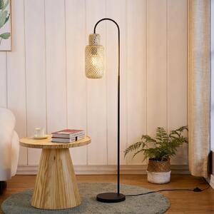 Lindby podna lampa Venora, 145 cm visoka, bambus, E27, Crno, Dnevni boravak/blagovaonica, Metal