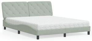 Krevet s madracem svjetlosivi 160x200 cm baršunasti - Siva / 160 x 200 cm