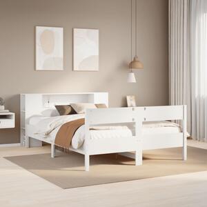 Krevet s regalom z knjige bez madraca bijeli 135x190cm borovina - Bijela / 135 x 190 cm