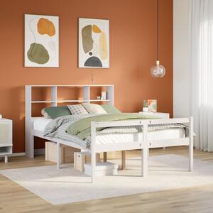 Krevet s regalom z knjige bez madraca bijeli 140x190cm borovina - Smeđa / 140 x 190 cm