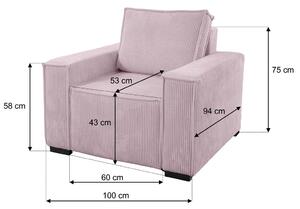 Svijetlo ružičasta fotelja od rebrastog samta SMART