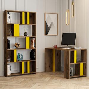 Woody Fashion Studijski stol i policu za knjige, Lima - Walnut, Yellow